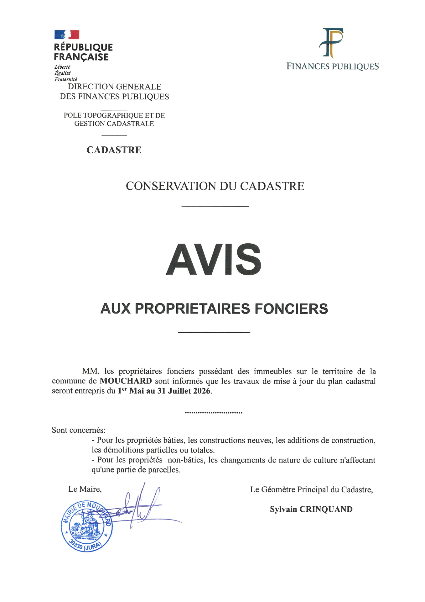 avis aux propriétaires fonciers